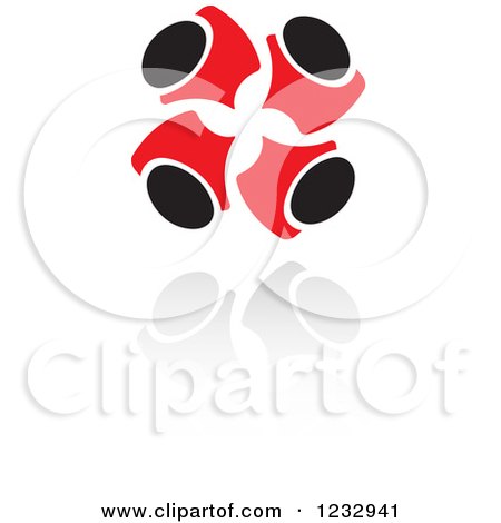 Clipart of Red and Black Abstract Team of People Huddled Logo and Reflection - Royalty Free Vector Illustration by Vector Tradition SM