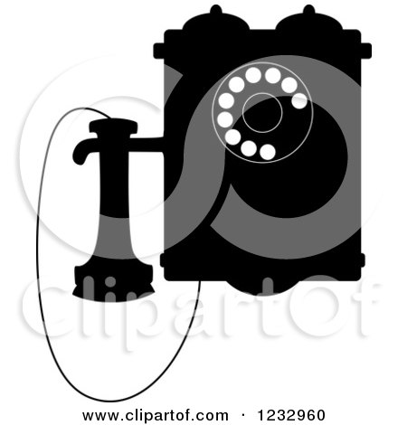Clipart of a Black and White Retro Wall Mounted Phone - Royalty Free Vector Illustration by Vector Tradition SM
