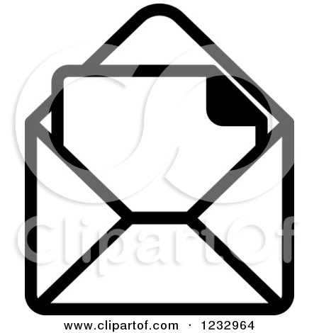 Clipart of a Black and White Envelope and Letter Business Icon - Royalty Free Vector Illustration by Vector Tradition SM