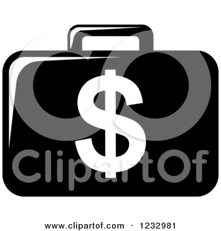 Clipart of a Black and White Dollar Briefcase Icon - Royalty Free Vector Illustration by Vector Tradition SM
