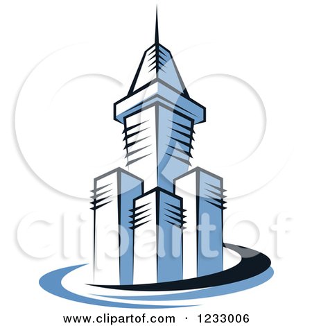 Clipart of a Blue Skyscraper Buildings with Swooshes 5 - Royalty Free Vector Illustration by Vector Tradition SM