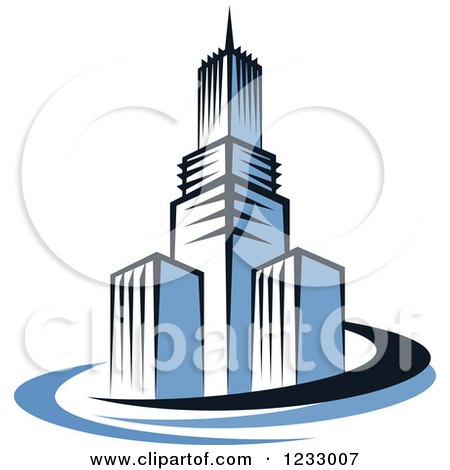 Clipart of a Blue Skyscraper Buildings with Swooshes 4 - Royalty Free Vector Illustration by Vector Tradition SM