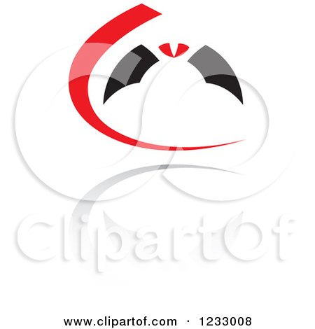 Clipart of a Red and Black Flying Bat Logo and Reflection - Royalty Free Vector Illustration by Vector Tradition SM
