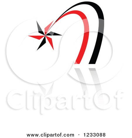 Clipart of a Red and Black Shooting Star Logo and Reflection - Royalty Free Vector Illustration by Vector Tradition SM