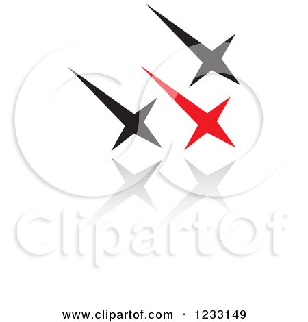 Clipart of a Red and Black Star or Plane Logo and Reflection - Royalty Free Vector Illustration by Vector Tradition SM