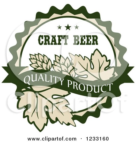 Clipart of a Beige White and Green Craft Beer Quality Product Hops Label - Royalty Free Vector Illustration by Vector Tradition SM