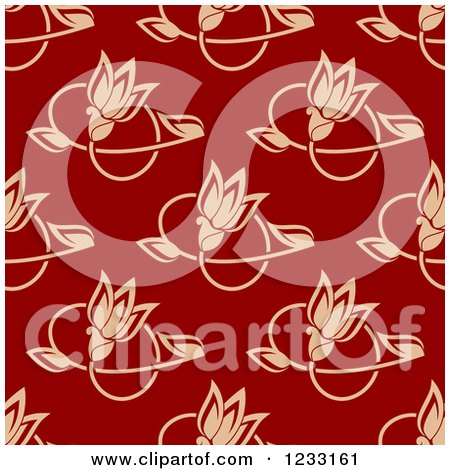 Clipart of a Seamless Red and Beige Henna Lotus Flower Pattern - Royalty Free Vector Illustration by Vector Tradition SM