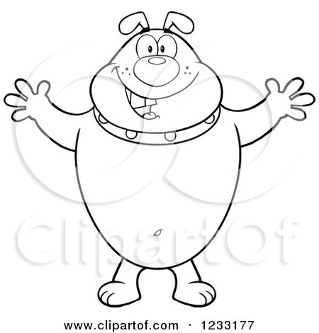 Clipart of a Black and White Bulldog with Open Arms for a Hug - Royalty Free Vector Illustration by Hit Toon