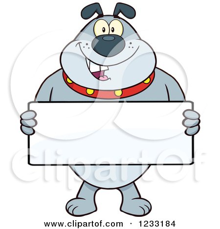 Clipart of a Gray Bulldog Holding a Sign - Royalty Free Vector Illustration by Hit Toon
