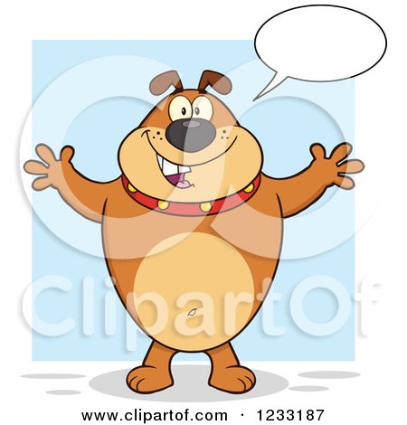 Clipart of a Talking Brown Bulldog with Open Arms for a Hug - Royalty Free Vector Illustration by Hit Toon