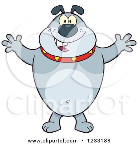 Clipart of a Gray Bulldog with Open Arms for a Hug - Royalty Free Vector Illustration by Hit Toon