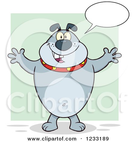Clipart of a Talking Gray Bulldog with Open Arms for a Hug - Royalty Free Vector Illustration by Hit Toon