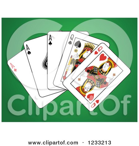 Clipart of a Full House Playing Cards of Queens and Aces - Royalty Free Vector Illustration by Frisko