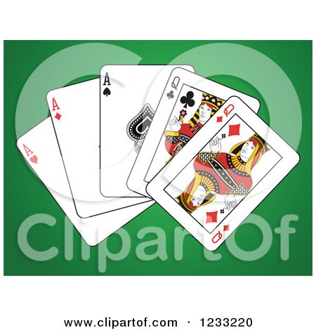 Clipart of a Full House Playing Cards of Queens and Aces 2 - Royalty Free Vector Illustration by Frisko