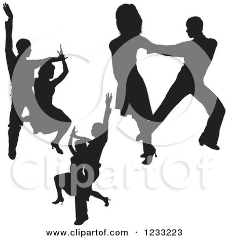 Clipart of Black Silhouetted Latin Dance Couples 10 - Royalty Free Vector Illustration by dero