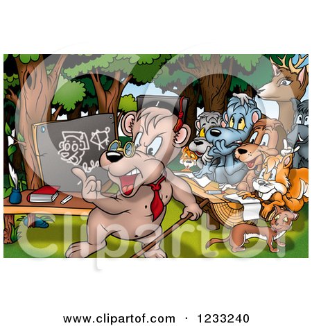 Clipart of a Bear Teacher and Animal Students - Royalty Free Illustration by dero