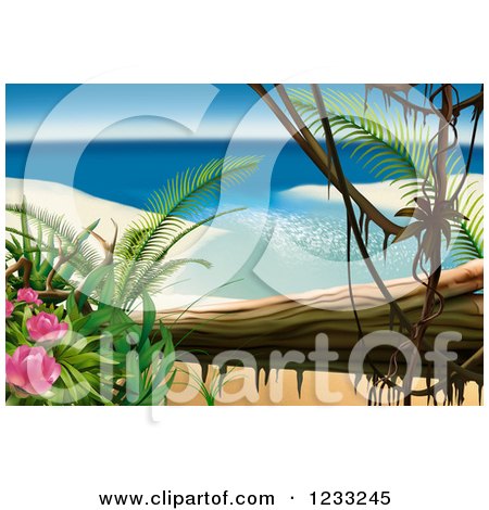 Clipart of a Tropical Beach Bay Backdrop - Royalty Free Illustration by dero
