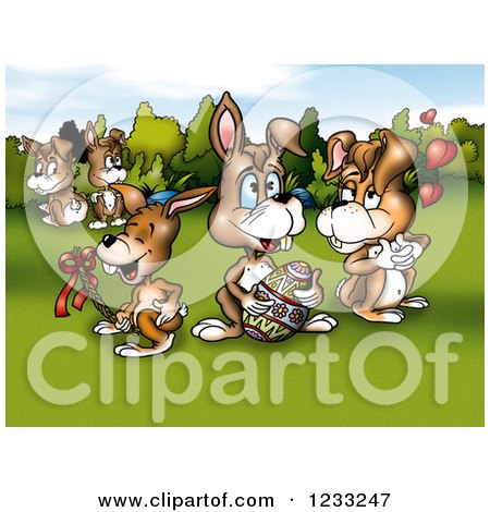 Clipart of Easter Bunnies in a Meadow - Royalty Free Illustration by dero