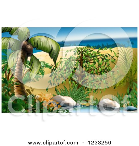 Clipart of a Tropical Island Backdrop - Royalty Free Illustration by dero