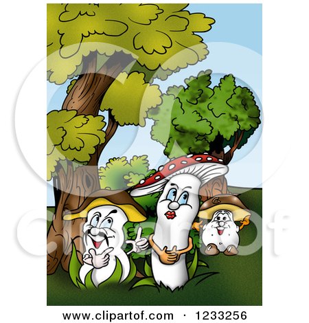 Clipart of a Female Mushroom and Suitors - Royalty Free Illustration by dero