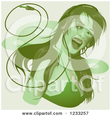 Clipart of a Woman with Vinyl Records and Headphones in Green - Royalty Free Vector Illustration by dero