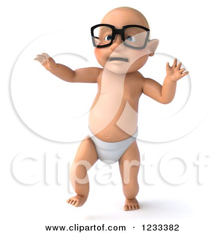 Clipart of a 3d Caucasian Baby Boy Wearing Glasses 2 - Royalty Free Illustration by Julos