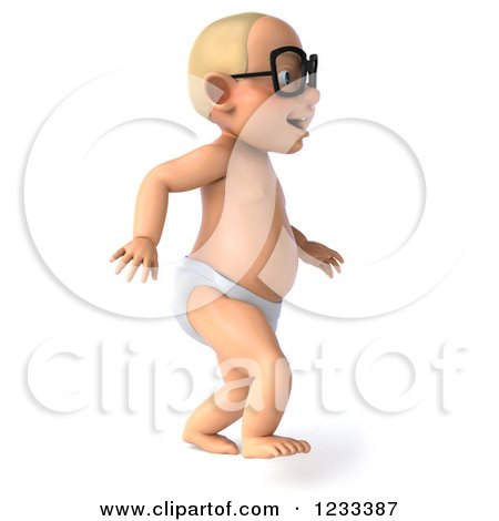 Clipart of a 3d Caucasian Baby Boy Wearing Glasses - Royalty Free Illustration by Julos