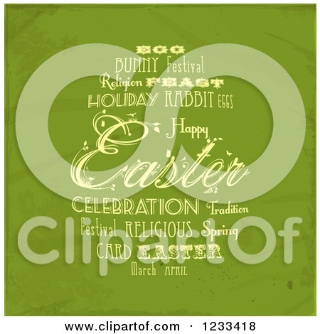 Clipart of a Word Collage Easter Egg on Distressed Green - Royalty Free Vector Illustration by elaineitalia