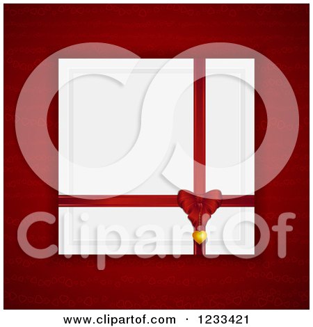 Clipart of a Bow Pendant and Ribbon on a Valentine Card over Red - Royalty Free Vector Illustration by elaineitalia