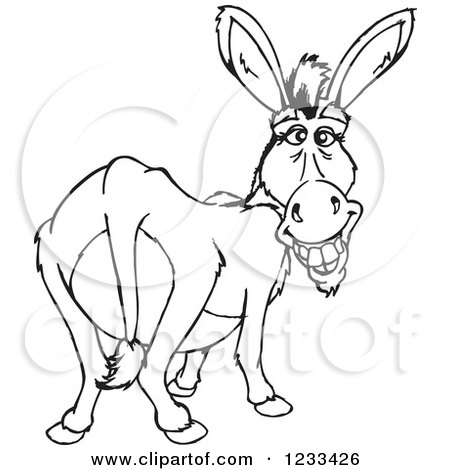 Clipart of a Black and White Donkey Looking Back and Grinning - Royalty Free Vector Illustration by Dennis Holmes Designs