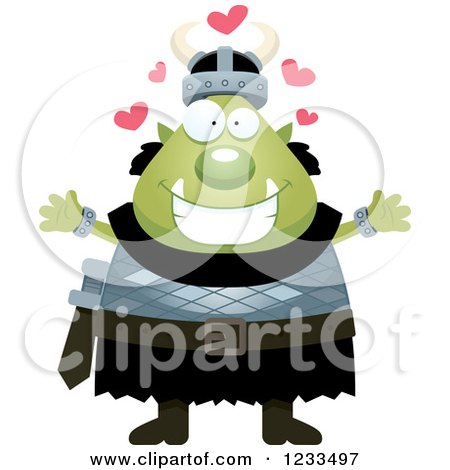 Clipart of a Male Orc with Open Arms and Hearts - Royalty Free Vector Illustration by Cory Thoman