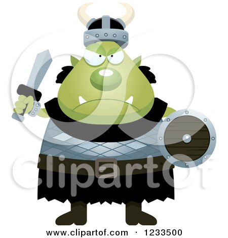 Clipart of a Mad Male Orc Ready for Battle - Royalty Free Vector Illustration by Cory Thoman