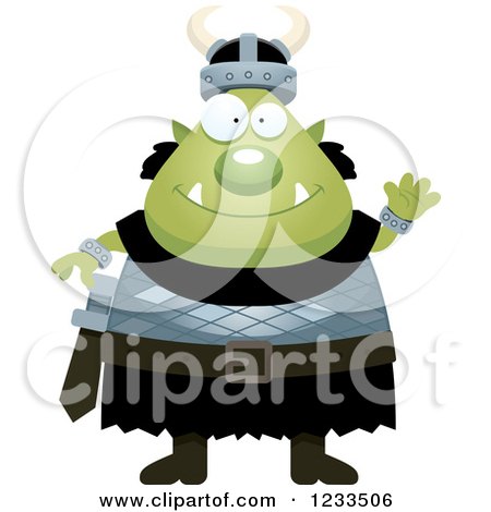 Clipart of a Friendly Waving Male Orc - Royalty Free Vector Illustration by Cory Thoman