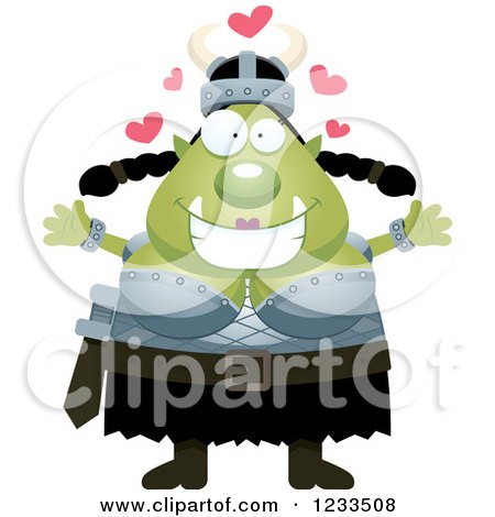 Clipart of a Female Orc with Open Arms and Hearts - Royalty Free Vector Illustration by Cory Thoman