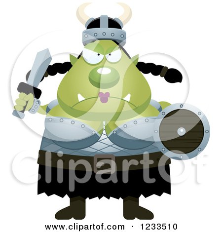 Clipart of a Mad Female Orc Ready for Battle - Royalty Free Vector Illustration by Cory Thoman