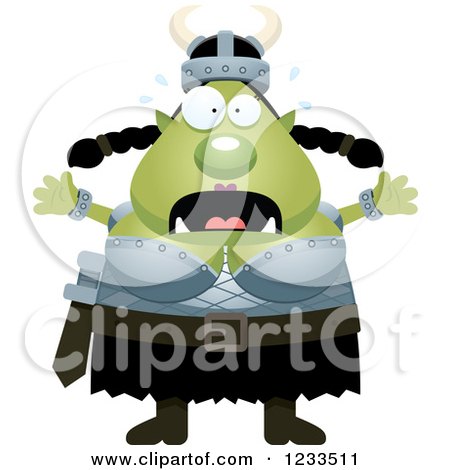 Clipart of a Scared Screaming Female Orc - Royalty Free Vector Illustration by Cory Thoman