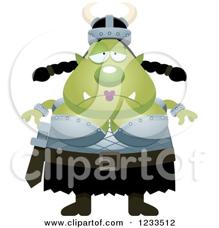 Clipart of a Depressed Female Orc - Royalty Free Vector Illustration by Cory Thoman