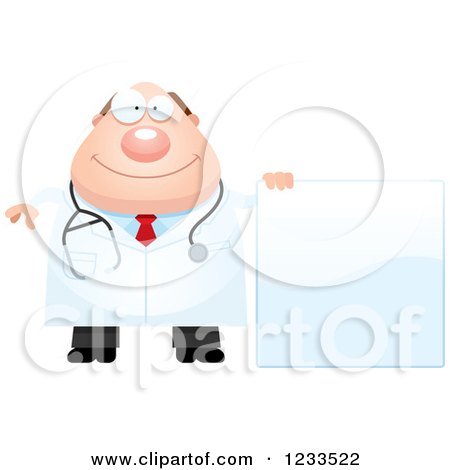 Clipart of a Happy Surgeon Doctor or Veterinarian Guy with a Sign - Royalty Free Vector Illustration by Cory Thoman