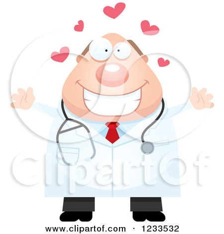 Clipart of a Surgeon Doctor or Veterinarian Guy with Open Arms and Hearts - Royalty Free Vector Illustration by Cory Thoman