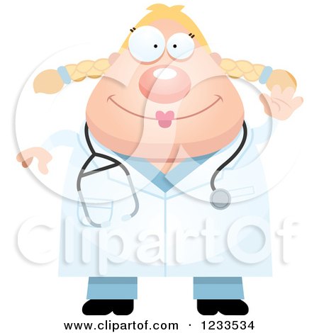 Clipart of a Friendly Waving Surgeon Doctor or Veterinarian Lady - Royalty Free Vector Illustration by Cory Thoman