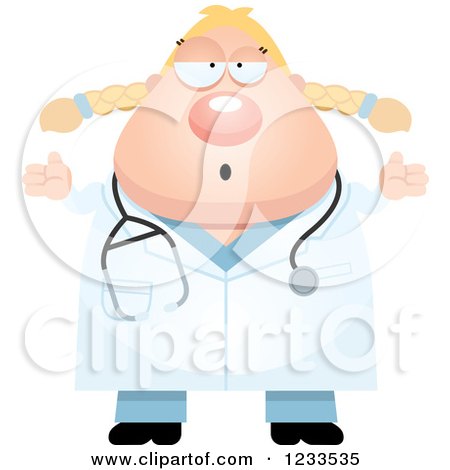 Clipart of a Careless Shrugging Surgeon Doctor or Veterinarian Lady - Royalty Free Vector Illustration by Cory Thoman