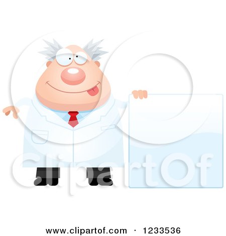 Clipart of a Goofy Male Scientist by a Sign - Royalty Free Vector Illustration by Cory Thoman