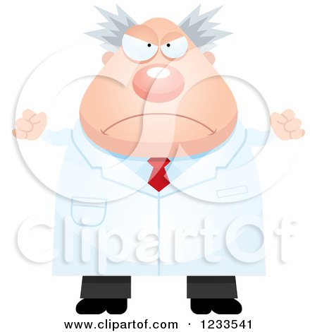 Clipart of a Mad Male Scientist with Balled Fists - Royalty Free Vector Illustration by Cory Thoman