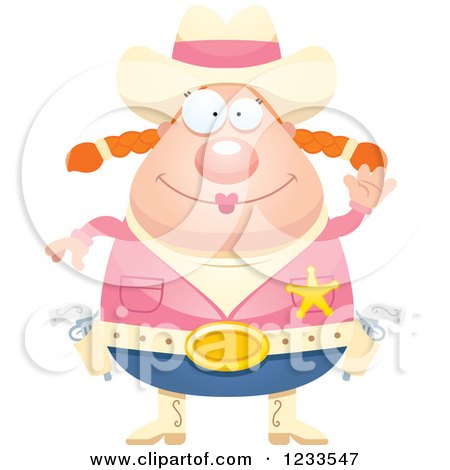 Clipart of a Friendly Waving Sheriff Cowgirl - Royalty Free Vector Illustration by Cory Thoman