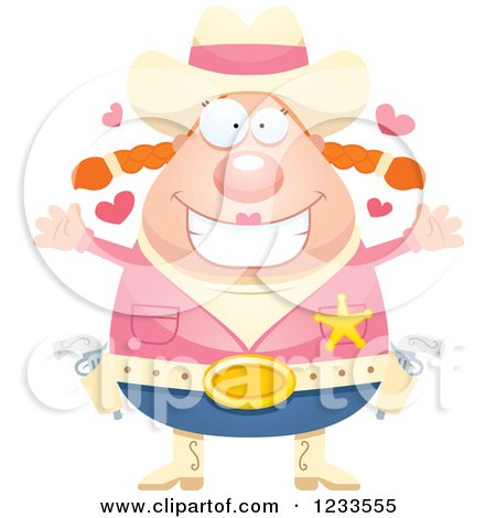 Clipart of a Sheriff Cowgirl with Open Arms and Hearts - Royalty Free Vector Illustration by Cory Thoman