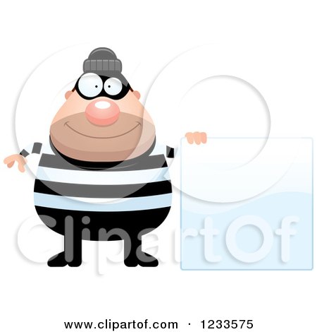 Clipart of a Happy Robber Burglar Guy by a Sign - Royalty Free Vector Illustration by Cory Thoman
