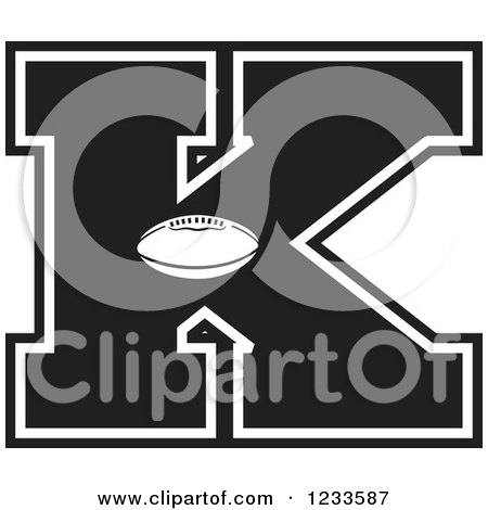 Clipart of a Black and White Football Letter K - Royalty Free Vector Illustration by Johnny Sajem