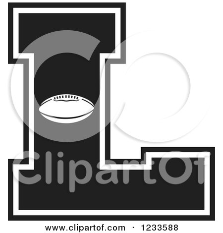 Clipart of a Black and White Football Letter L - Royalty Free Vector Illustration by Johnny Sajem