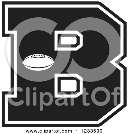 Clipart of a Black and White Football Letter B - Royalty Free Vector Illustration by Johnny Sajem