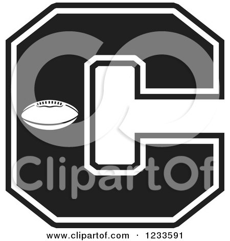 Clipart of a Black and White Football Letter C - Royalty Free Vector Illustration by Johnny Sajem